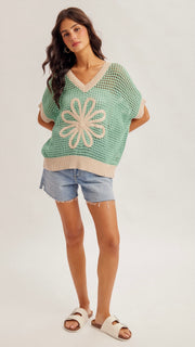 Daisy Patch Open Weave Cotton Sweater