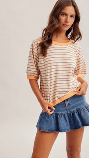 Ringer Stripe Slouch T-Shirt Top