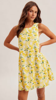 Lemon Print Open Back Swing Dress