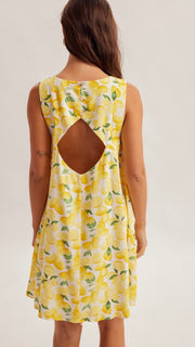 Lemon Print Open Back Swing Dress