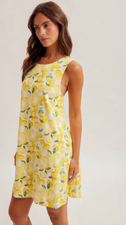 Lemon Print Open Back Swing Dress