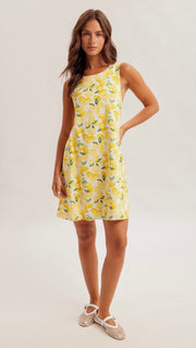 Lemon Print Open Back Swing Dress