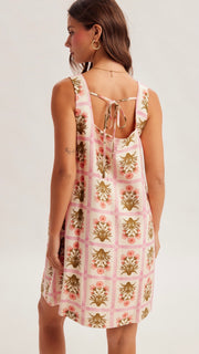 Grid Bouquet Shift Dress w/Pockets
