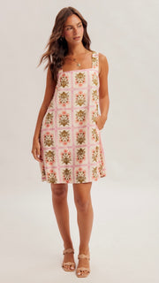 Grid Bouquet Shift Dress w/Pockets