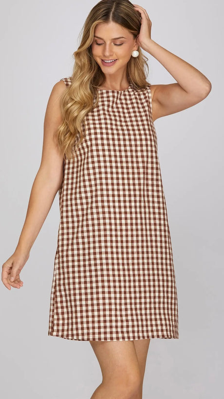 Gingham Shift Dress with Pockets