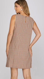 Gingham Shift Dress with Pockets