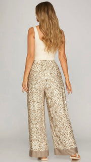 Stripe Hem Medallion Wide Leg Pant
