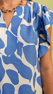 Stitched Flutter Sleeve Split Neck Top