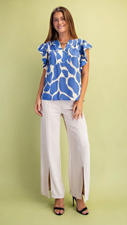 Stitched Flutter Sleeve Split Neck Top