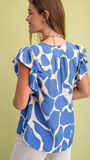 Stitched Flutter Sleeve Split Neck Top