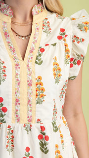 Floral Stems Ruffle Trim Dress