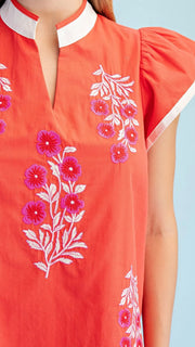 Embroidered Front Ruffle Shoulder Top