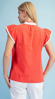 Embroidered Front Ruffle Shoulder Top