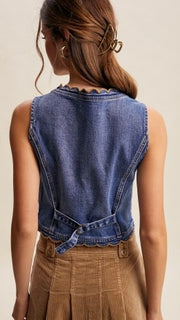 Scallop Trim Stretch Denim Vest