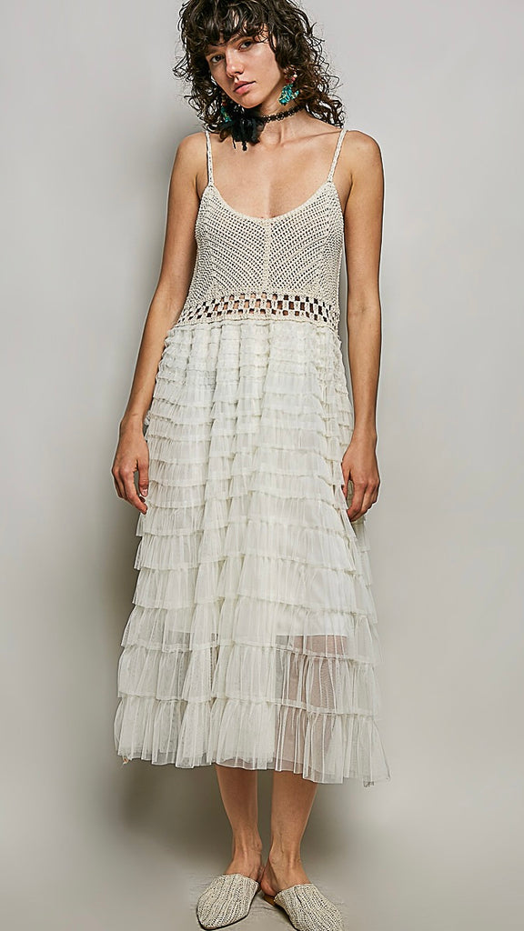 Crochet Bodice Multi-Ruffle Dress