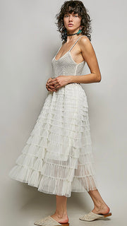 Crochet Bodice Multi-Ruffle Dress