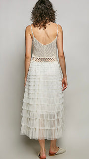 Crochet Bodice Multi-Ruffle Dress