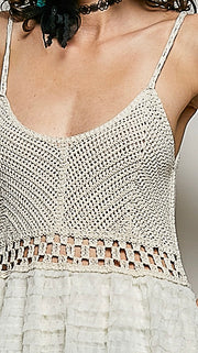 Crochet Bodice Multi-Ruffle Dress