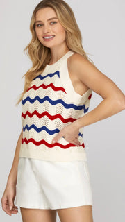 Wavy Stripe Halter Sweater Top