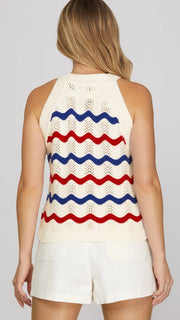 Wavy Stripe Halter Sweater Top