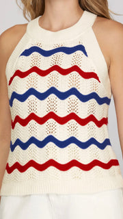 Wavy Stripe Halter Sweater Top