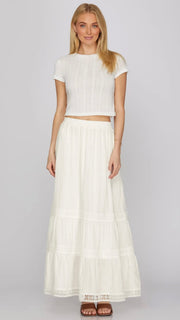 Lace Trim Tiered Maxi Skirt