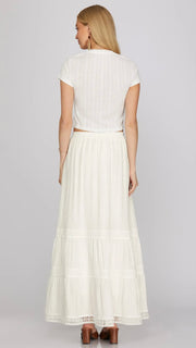 Lace Trim Tiered Maxi Skirt