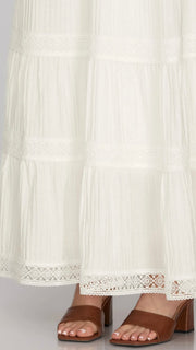 Lace Trim Tiered Maxi Skirt