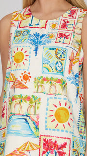 Beach Print Shift Dress with Pockets