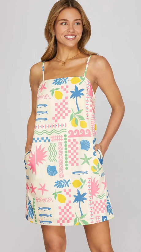 Geometric Tropical Print Cami Dress