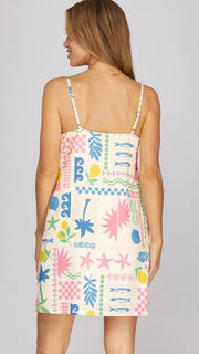 Geometric Tropical Print Cami Dress