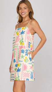 Geometric Tropical Print Cami Dress