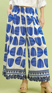 Tropical Border Pleat Front Wide Leg Pants