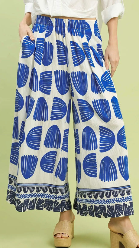 Tropical Border Pleat Front Wide Leg Pants