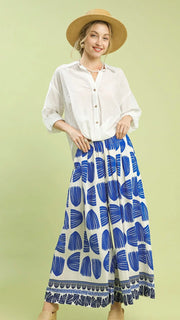 Tropical Border Pleat Front Wide Leg Pants