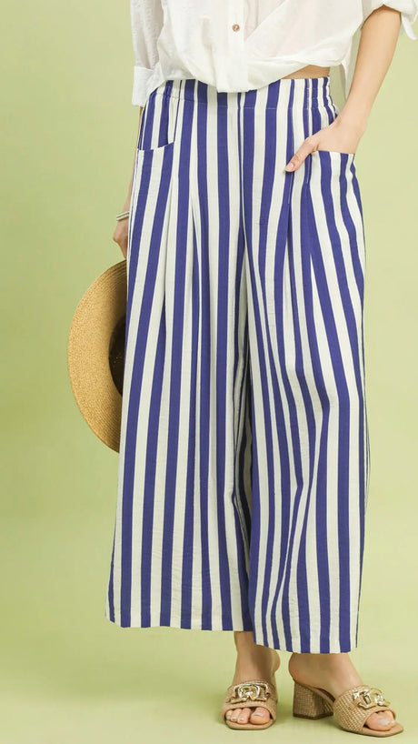 Bold Stripe Wide Leg Pants w/Pkts