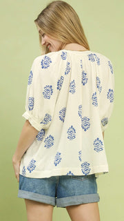 Floral Cotton Gauze Puff Slv Top