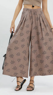 Single Floral Wide Leg Pants w/Pockets