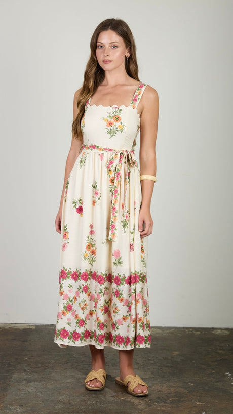 Floral Border Print Midi Dress
