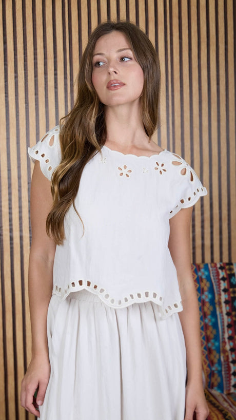 Big Eyelet Cap Sleeve Top