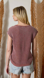 Mineral Wash Cotton V-Neck Sweater Top