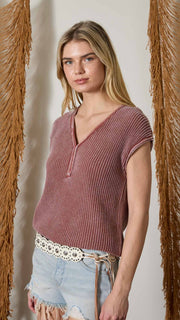 Mineral Wash Cotton V-Neck Sweater Top