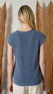 Mineral Wash Cotton V-Neck Sweater Top