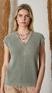 Mineral Wash Cotton V-Neck Sweater Top