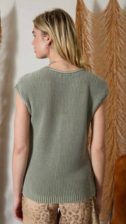 Mineral Wash Cotton V-Neck Sweater Top