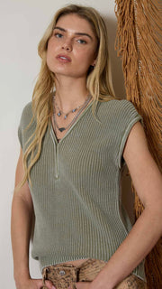 Mineral Wash Cotton V-Neck Sweater Top