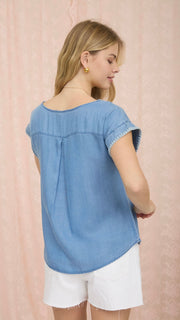 Triangle Stitch Trim Denim Top