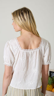 3D Floral Embroidered Lace Trim Top