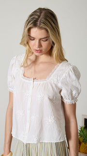 3D Floral Embroidered Lace Trim Top