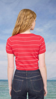 Stripe Short Slv Button Front Cardigan